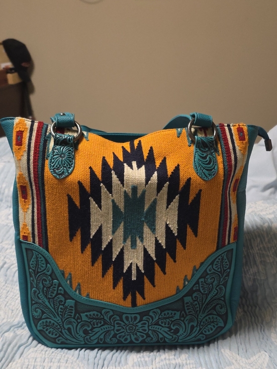 Montana West Handbags - Montana West Turquoise & Mustard Southwestern Shoulder Bag